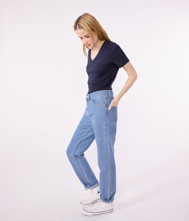 Tee-shirt l'Iconique manches courtes en c&ocirc;te unie femme bleu marine