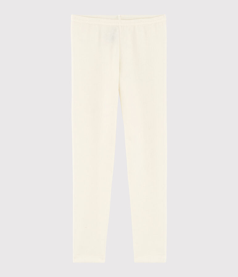 Legging uni petite fille/petit gar&ccedil;on en laine et coton beige ECRU