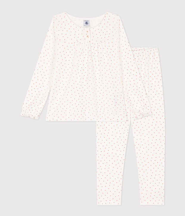 Pyjama c&oelig;ur petite fille en coton blanc/rose