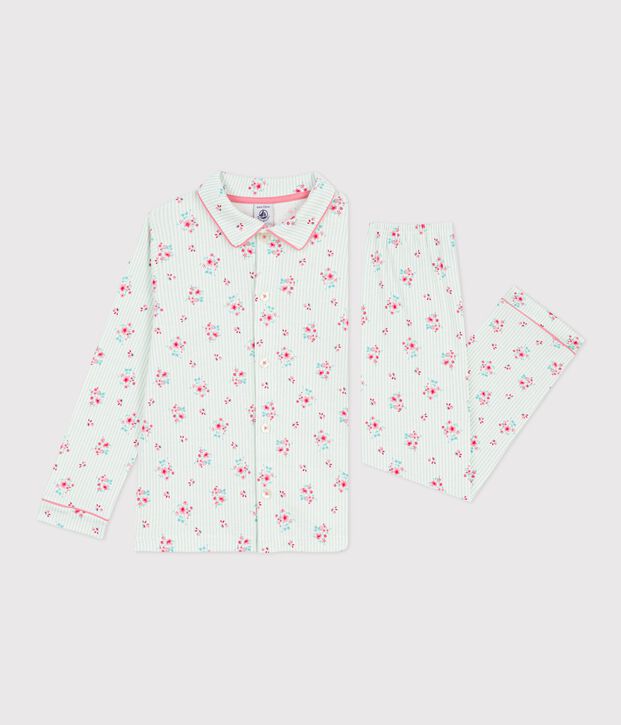 Pyjama boutonn&eacute; enfant en coton imprim&eacute; blanc/bleu/multicouleur