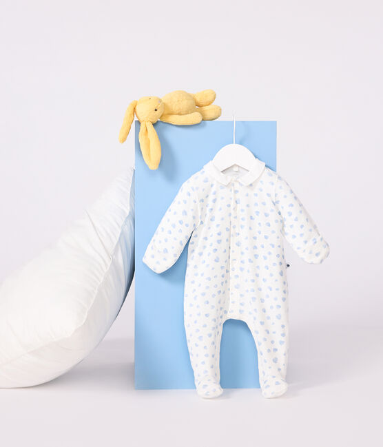 Pyjama bébé en coton à col imprimé coeur MARSHMALLOW/ ADRIATIC
