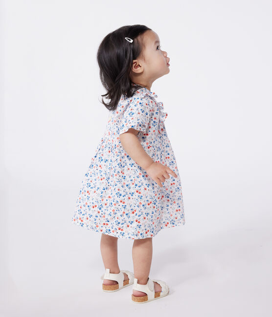 Robe bébé en coton manches courtes, imprimée à fleurs blanc MARSHMALLOW/blanc MULTICO