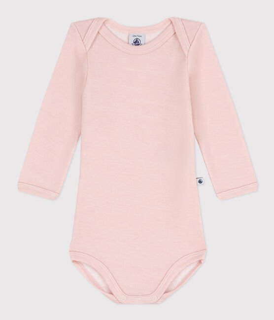 Body manches longues bébé en laine et coton rose SALINE