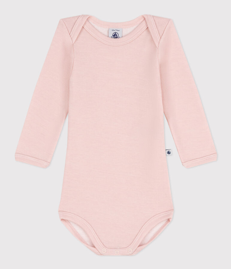 Body manches longues b&eacute;b&eacute; en laine et coton rose SALINE