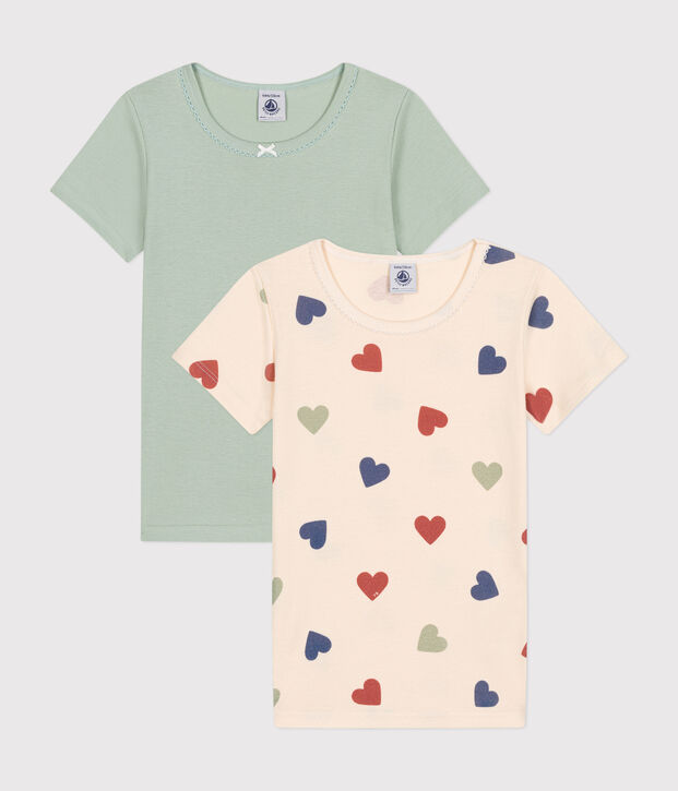 Lot de 2 tee-shirts &agrave; manches courtes c&oelig;ur en coton enfant multicouleur