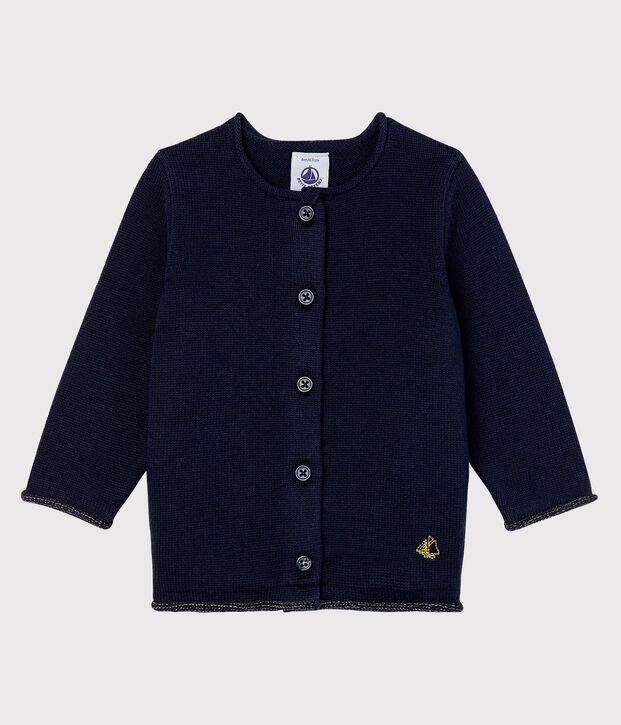 Cardigan essentiel b&eacute;b&eacute; fille en tricot laine et coton bleu marine