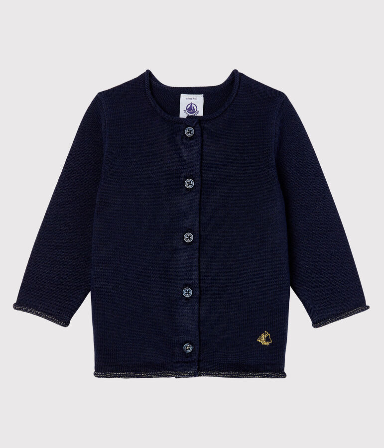 Cardigan essentiel b&eacute;b&eacute; fille en tricot laine et coton bleu SMOKING