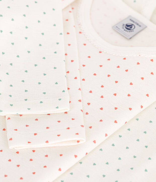 Lot de 2 tee-shirts manches longues c&oelig;ur en coton petite fille multicouleur