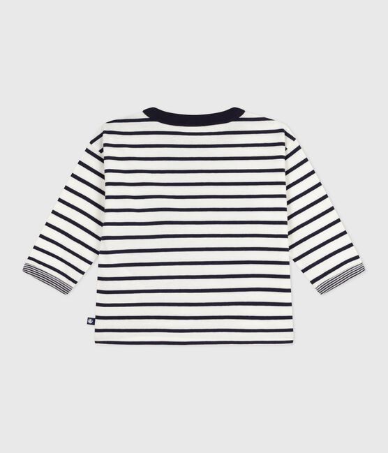 Tee-shirt bébé en coton à manches longues, rayé blanc MARSHMALLOW/bleu SMOKING