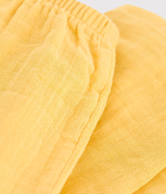 Pantalon bébé en gaze de coton uni jaune ORGE