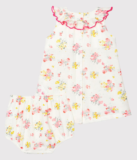 Robe et bloomer bébé fille imprimés blanc MARSHMALLOW/blanc MULTICO