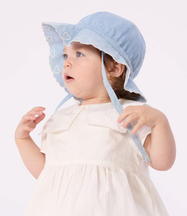 Capeline b&eacute;b&eacute; fille en chambray bleu