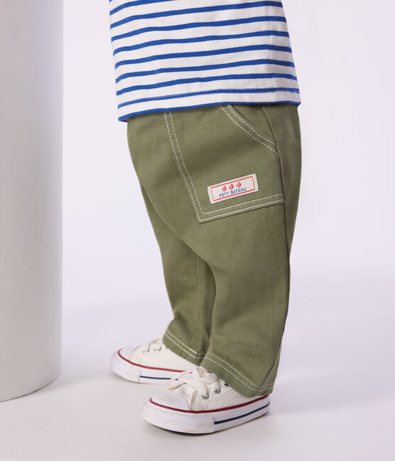 Pantalon bébé en denim coloré uni vert OLIVINE