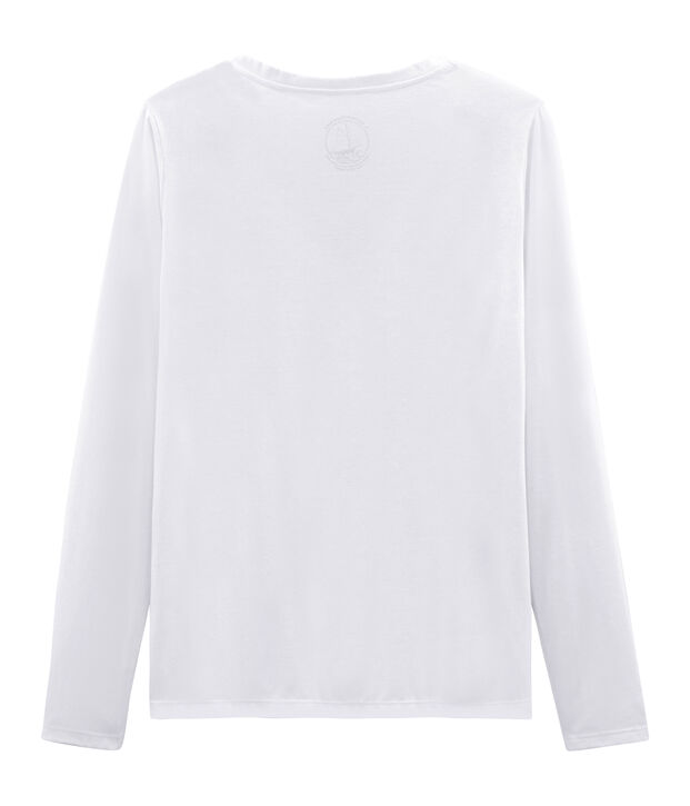 Tee shirt manches longues coton sea island femme blanc