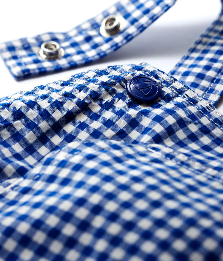 Salopette courte en cha&icirc;ne et trame b&eacute;b&eacute; gar&ccedil;on bleu/blanc