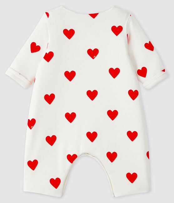 Combinaison longue cœurs rouges bébé fille en côte blanc MARSHMALLOW/rouge TERKUIT