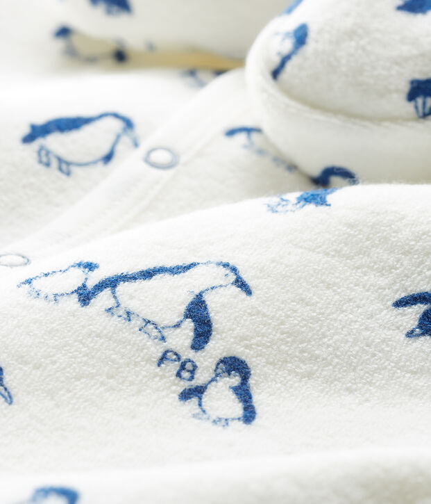 Ensemble nuit b&eacute;b&eacute; en bouclette &eacute;ponge gratt&eacute;e extra chaude blanc/bleu