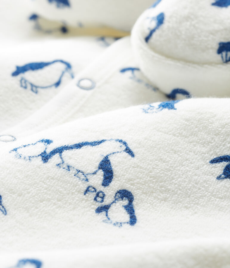 Ensemble nuit b&eacute;b&eacute; en bouclette &eacute;ponge gratt&eacute;e extra chaude blanc/bleu