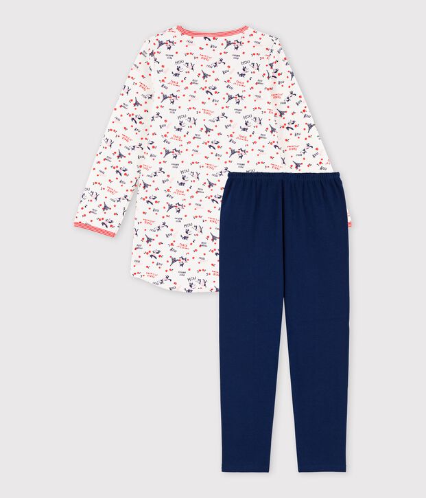 Chemise de nuit avec legging petite fille en coton biologique blanc/multicouleur