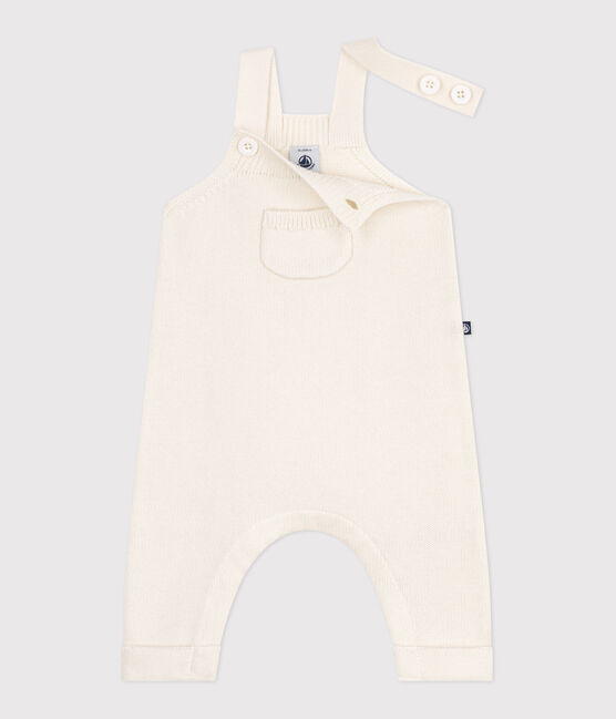 Salopette bébé unie en tricot laine et coton blanc MARSHMALLOW