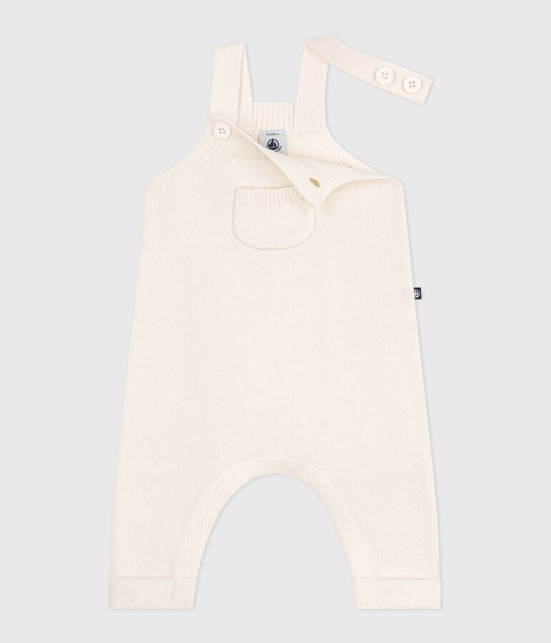 Salopette b&eacute;b&eacute; unie en tricot laine et coton blanc MARSHMALLOW