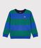 Sweatshirt enfant en coton &agrave; rayures bleu/vert