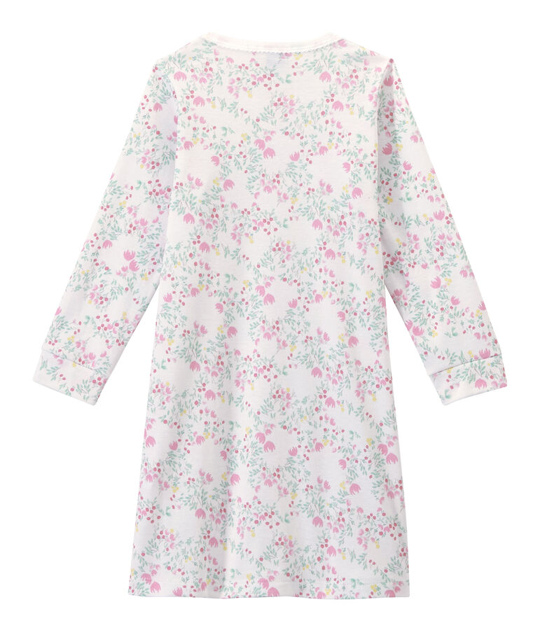 Chemise de nuit fille manches longues imprim&eacute;e blanc ECUME/blanc MULTICO