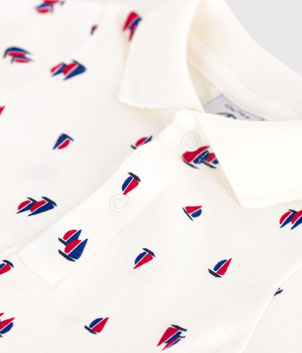 Body &agrave; manches courtes b&eacute;b&eacute; en coton, imprim&eacute; bateaux blanc/multicouleur