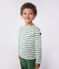 Marinière enfant mixte en coton manches longues vert MARSHMALLOW/ PALMERAIE