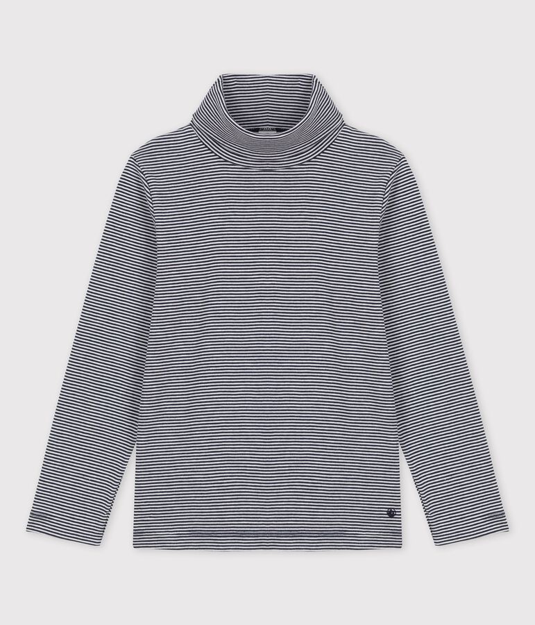 Sous-pull en coton enfant fille / gar&ccedil;on bleu SMOKING/blanc MARSHMALLOW