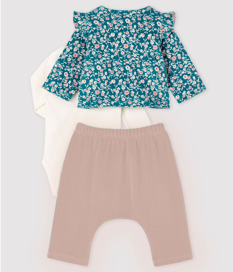 Ensemble 3 pi&egrave;ces b&eacute;b&eacute; en velours et en c&ocirc;te vert/multicouleur