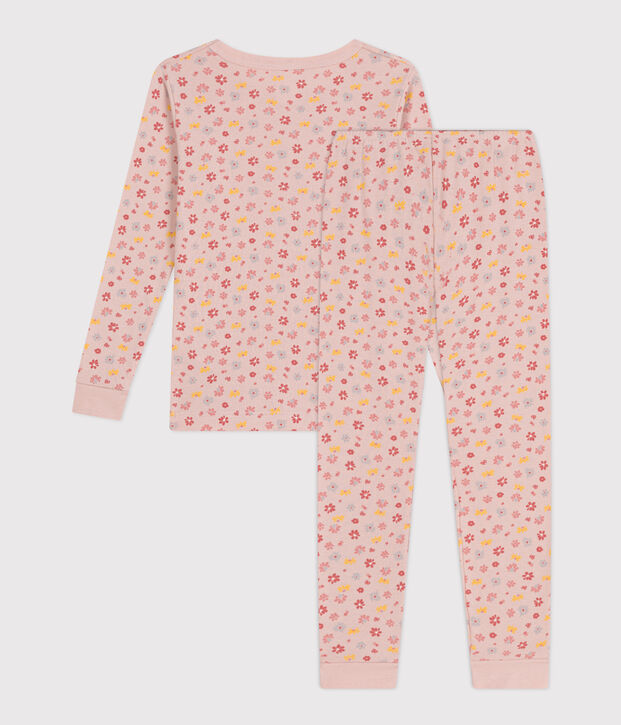 Pyjama ajust&eacute; en coton imprim&eacute; fleurs enfant rose/blanc