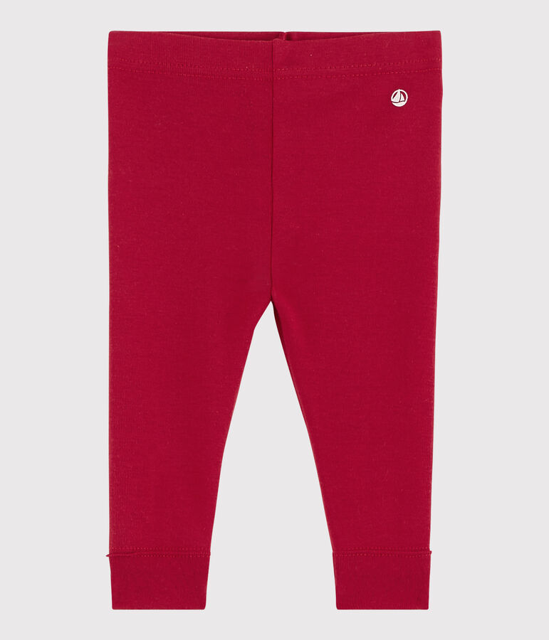 Legging b&eacute;b&eacute; fille en c&ocirc;te 1x1 unie rouge TERKUIT