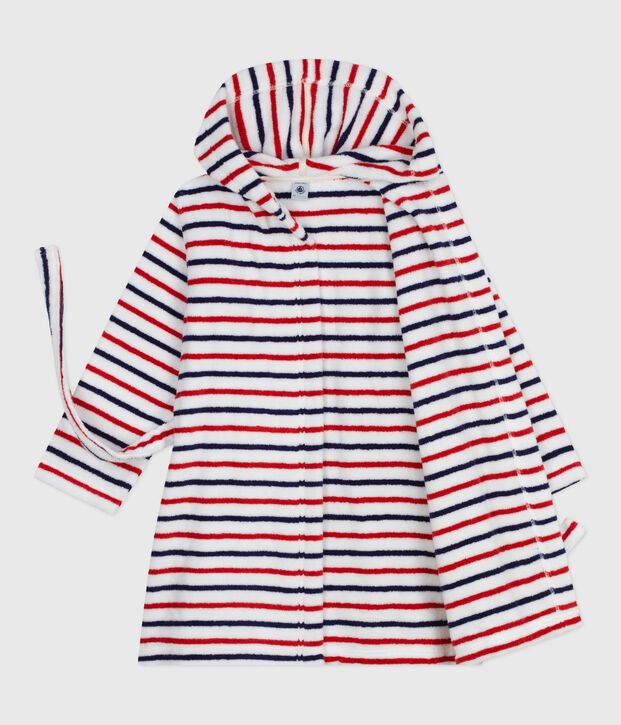Peignoir enfant en coton &eacute;ponge &agrave; rayures blanc/multicouleur