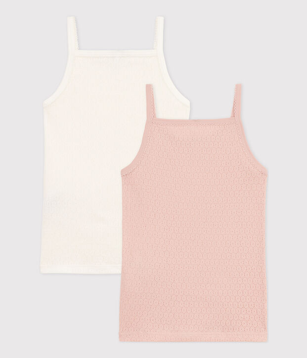 Lot de 2 chemises &agrave; bretelles unies en coton ajour&eacute; petite fille multicouleur