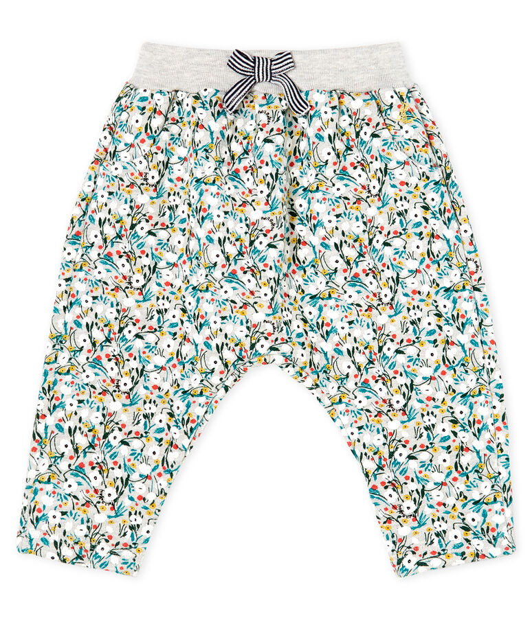 Pantalon b&eacute;b&eacute; fille en molleton imprim&eacute; gris BELUGA/blanc MULTICO CN