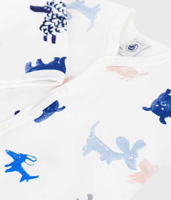 Pyjama bébé en molleton gratté imprimé chien blanc MARSHMALLOW/blanc MULTICO