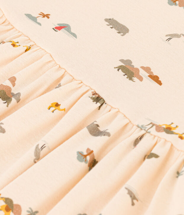 Robe imprim&eacute;e en coton enfant fille &eacute;cru/multicouleur