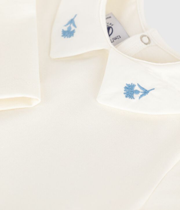 Blouse b&eacute;b&eacute; en coton manches longues avec col brod&eacute; blanc