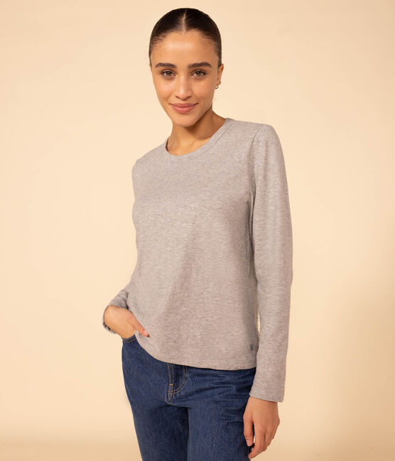 Tee-shirt LE DROIT col rond en coton Femme gris CHATON CHINE
