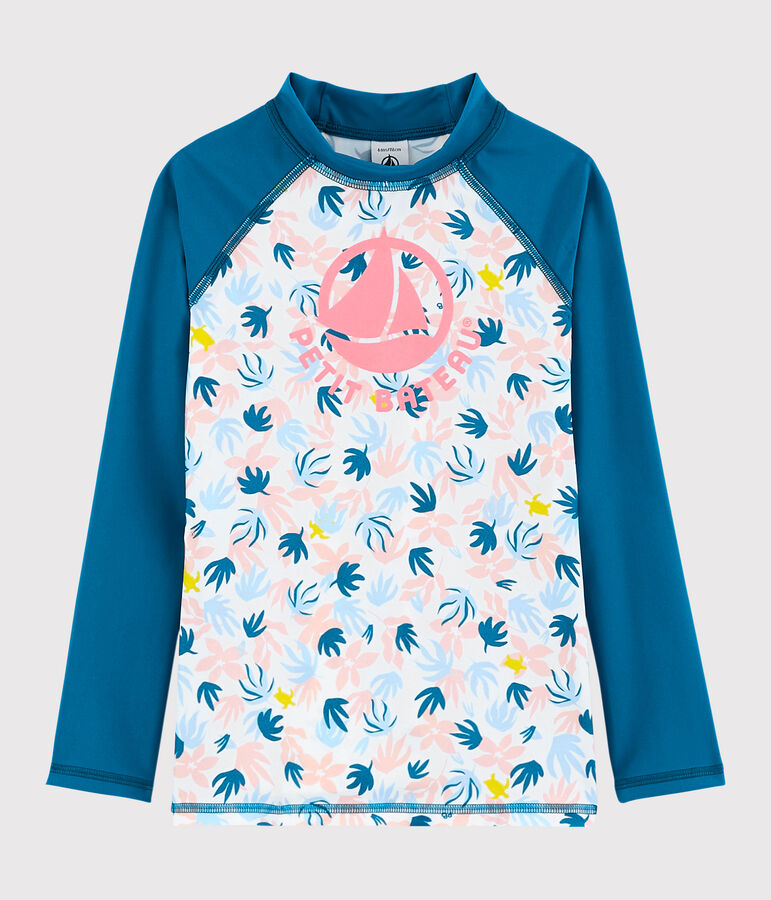 Tee-shirt anti-uv recycl&eacute; enfant fille bleu/multicouleur