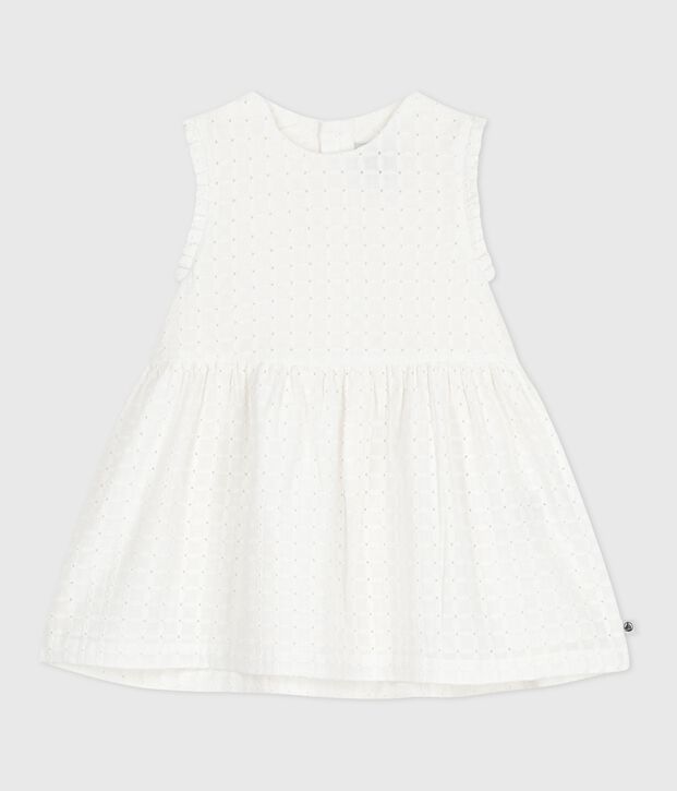 Robe blanche b&eacute;b&eacute; en coton broderie anglaise sans manches blanc