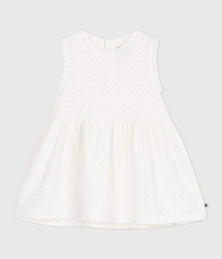 Robe blanche b&eacute;b&eacute; en coton broderie anglaise sans manches blanc MARSHMALLOW