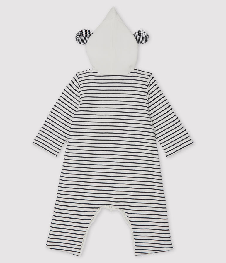 Combinaison longue &agrave; capuche b&eacute;b&eacute; mixte blanc MARSHMALLOW/bleu SMOKING