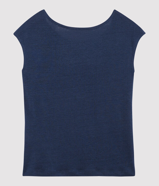 T-shirt en lin uni Femme bleu fonc&eacute;