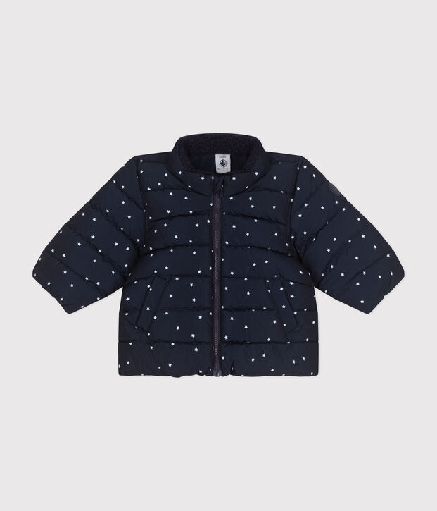 Doudoune imprim&eacute;e capuche r&eacute;tractable b&eacute;b&eacute; bleu/blanc