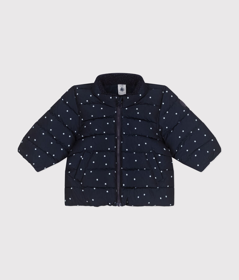 Doudoune imprim&eacute;e capuche r&eacute;tractable b&eacute;b&eacute; bleu SMOKING/blanc MARSHMALLOW