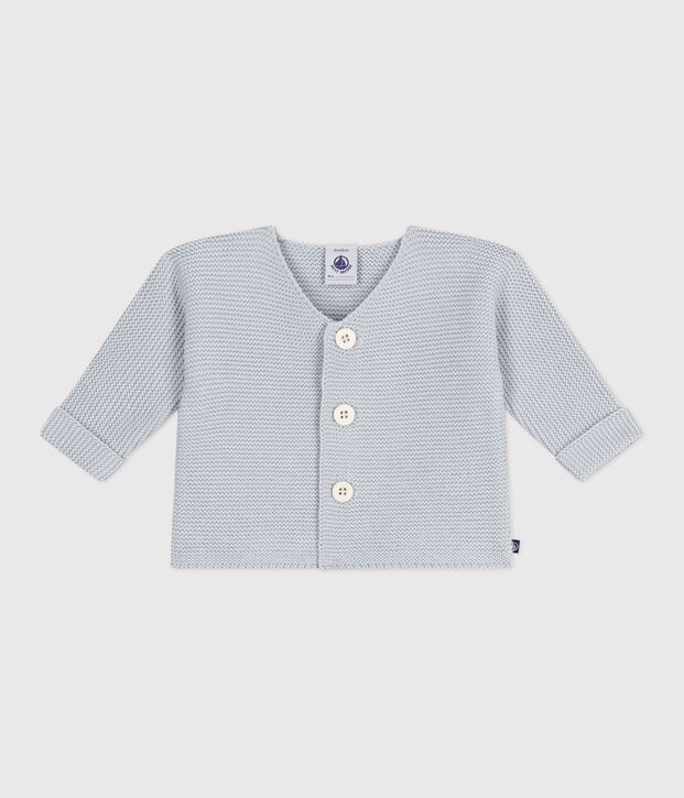 Cardigan b&eacute;b&eacute; tricot point mousse en coton bleu