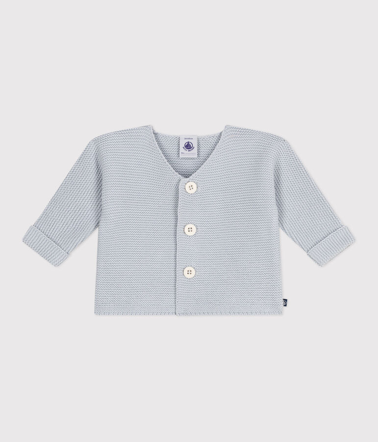 Cardigan b&eacute;b&eacute; tricot point mousse en coton bleu CO2
