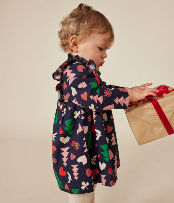 Robe manches longues en flanelle bébé bleu SMOKING/blanc MULTICO
